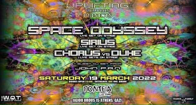 SPACE ODYSSEY Live p.a – Sat 19 March 2022